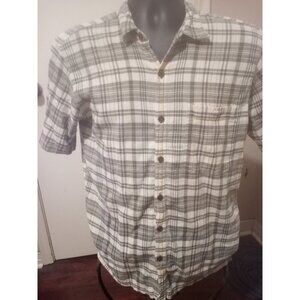 Patagonia Shirt Mens Medium M Gray Plaid Organic Cotton Short Sleeve Button Up